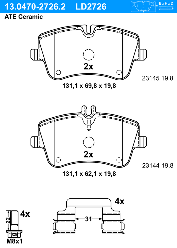 Kit de plaquettes de frein, frein à disque ATE Ceramic | ATE