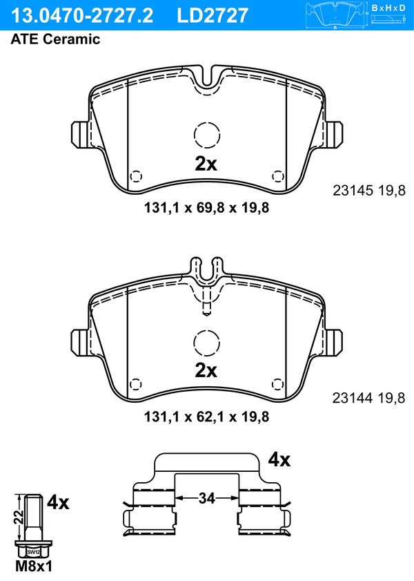 Kit de plaquettes de frein, frein à disque ATE Ceramic | ATE
