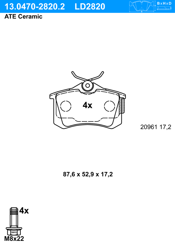 Kit de plaquettes de frein, frein à disque ATE Ceramic | ATE