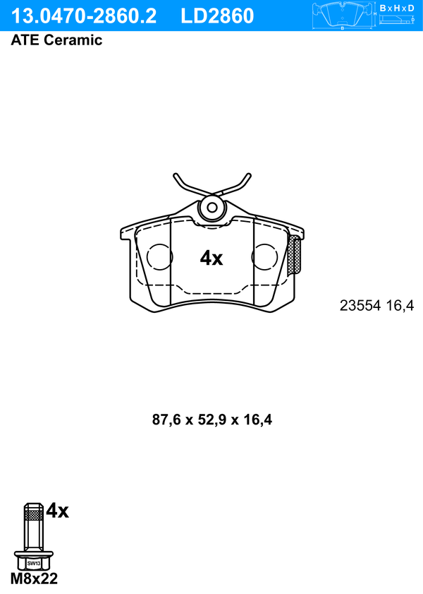 Kit de plaquettes de frein, frein à disque ATE Ceramic | ATE