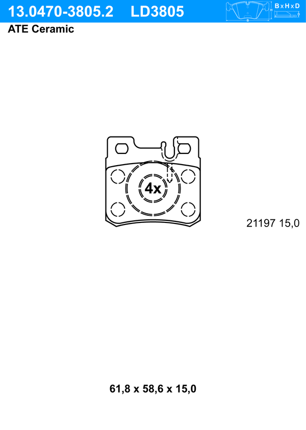 Kit de plaquettes de frein, frein à disque ATE Ceramic | ATE