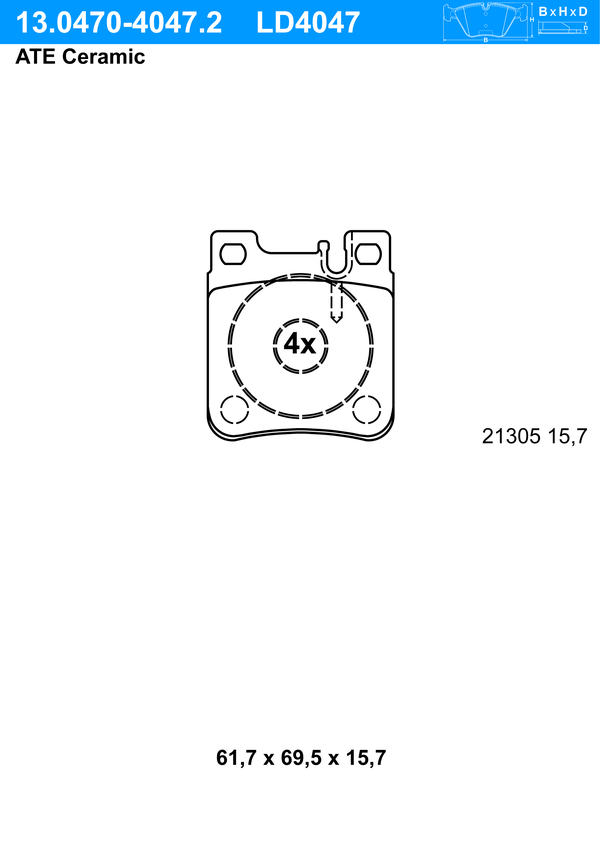 Kit de plaquettes de frein, frein à disque ATE Ceramic | ATE