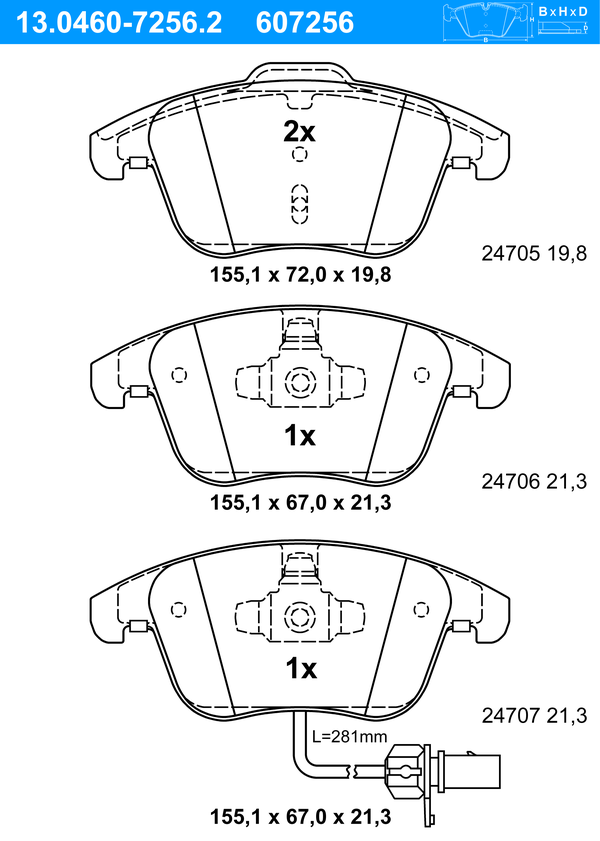 Jeu de 4 plaquettes de frein | ATE