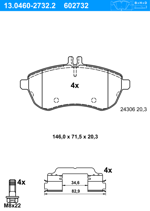 Jeu de 4 plaquettes de frein | ATE
