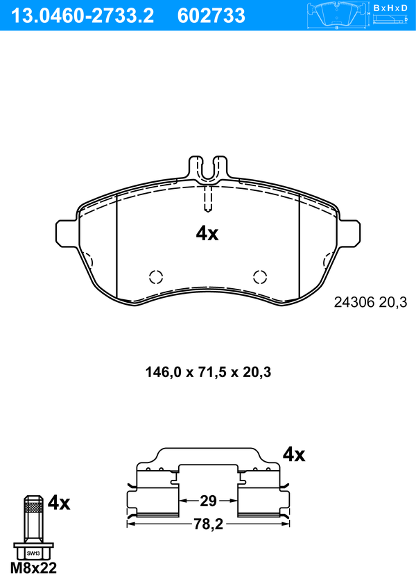 Jeu de 4 plaquettes de frein | ATE