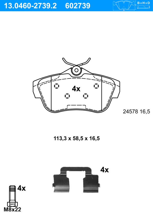 Jeu de 4 plaquettes de frein | ATE