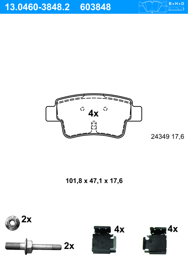 Jeu de 4 plaquettes de frein | ATE