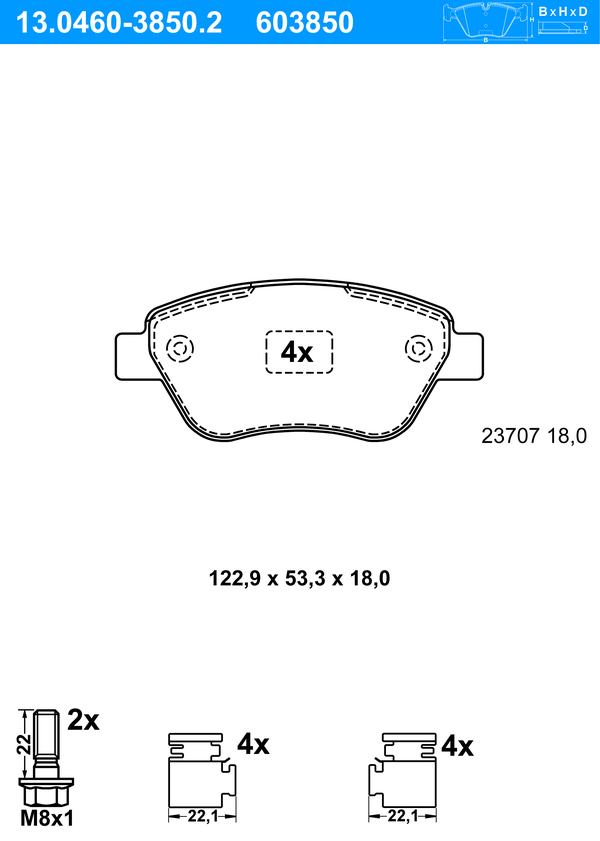 Jeu de 4 plaquettes de frein | ATE