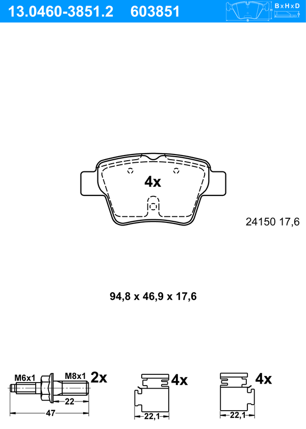 Jeu de 4 plaquettes de frein | ATE