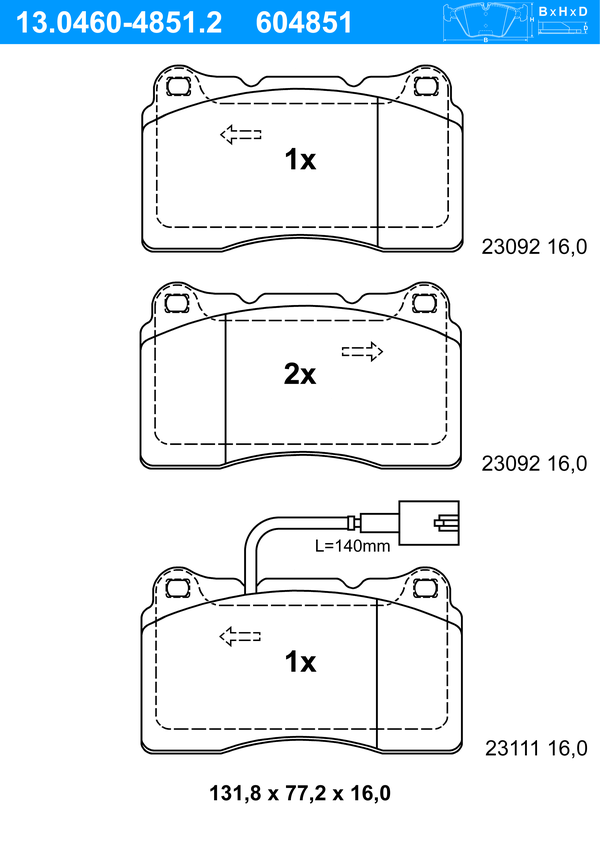Jeu de 4 plaquettes de frein | ATE