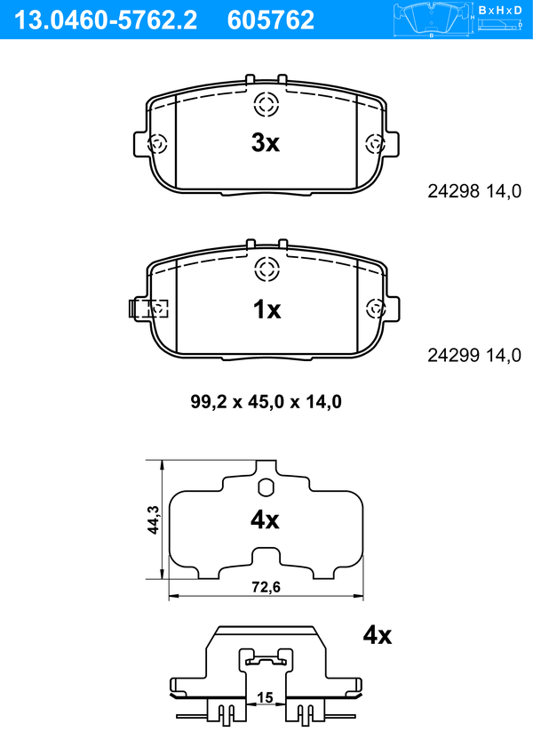 Jeu de 4 plaquettes de frein | ATE
