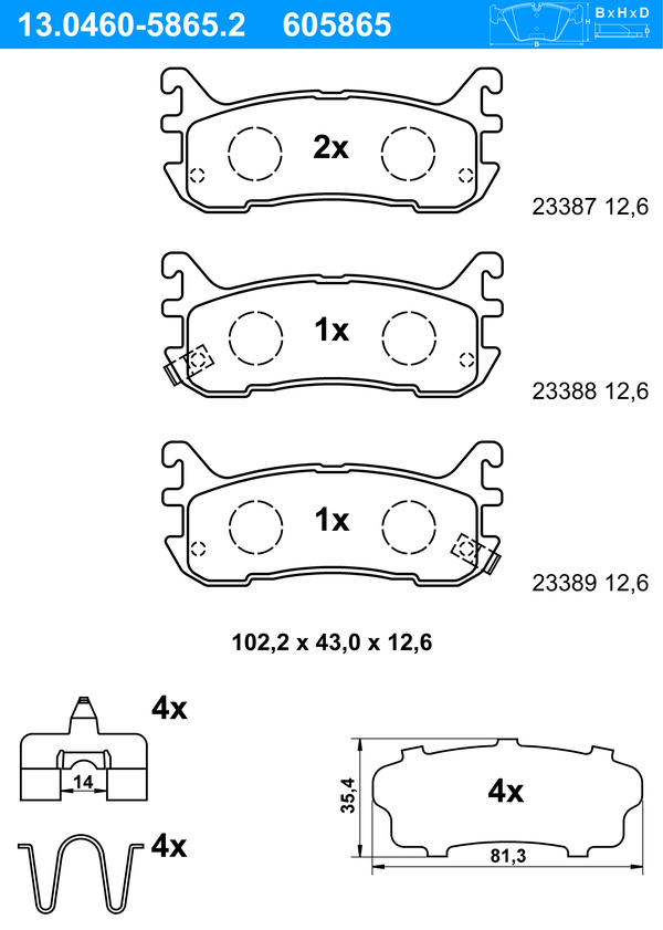Jeu de 4 plaquettes de frein | ATE