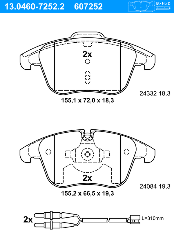 Jeu de 4 plaquettes de frein | ATE