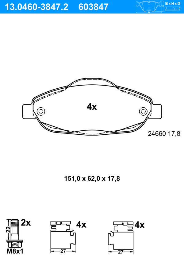 Jeu de 4 plaquettes de frein | ATE