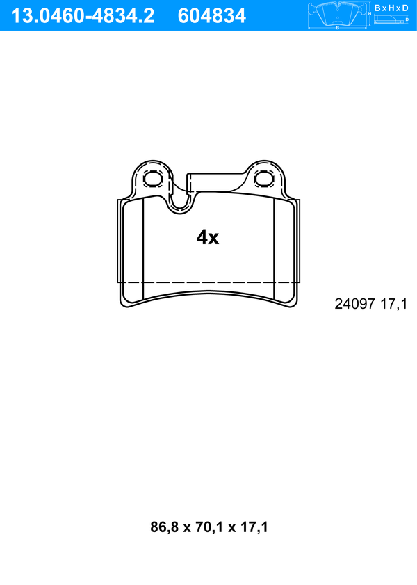 Jeu de 4 plaquettes de frein | ATE