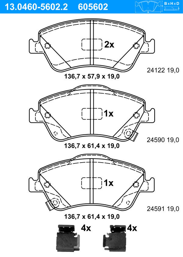 Jeu de 4 plaquettes de frein | ATE