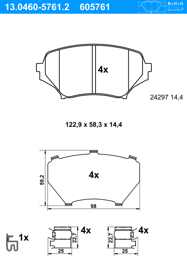 Jeu de 4 plaquettes de frein | ATE