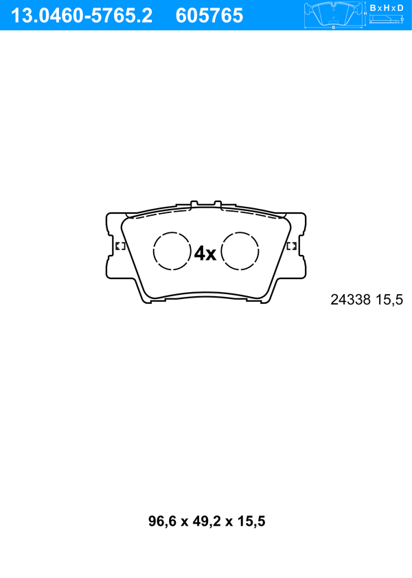 Jeu de 4 plaquettes de frein | ATE
