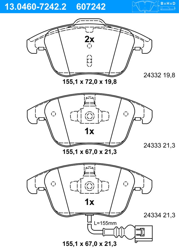 Jeu de 4 plaquettes de frein | ATE