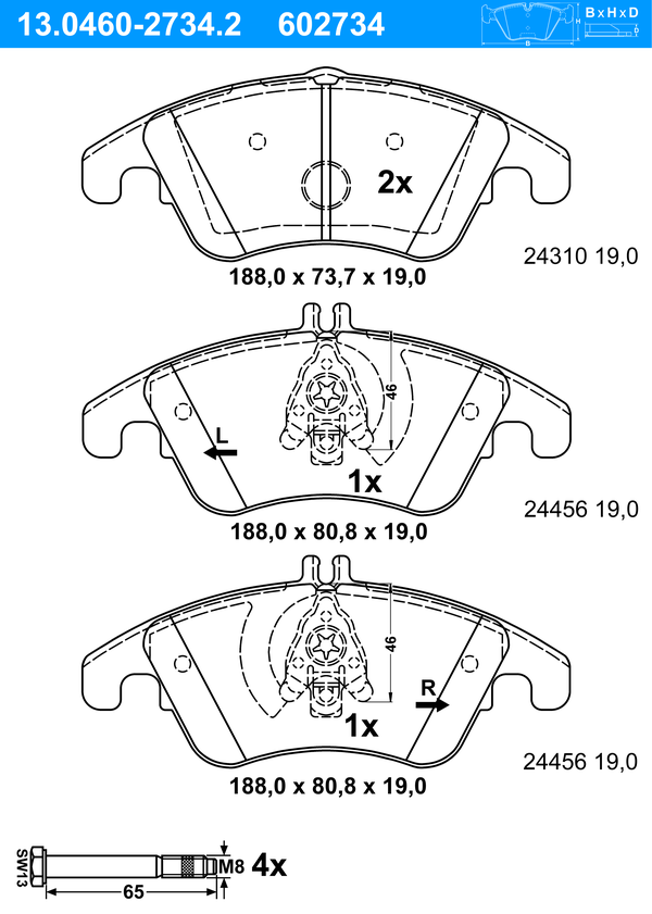 Jeu de 4 plaquettes de frein | ATE
