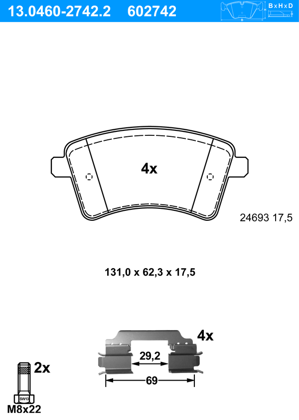 Jeu de 4 plaquettes de frein | ATE