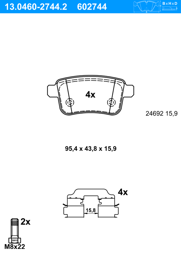 Jeu de 4 plaquettes de frein | ATE