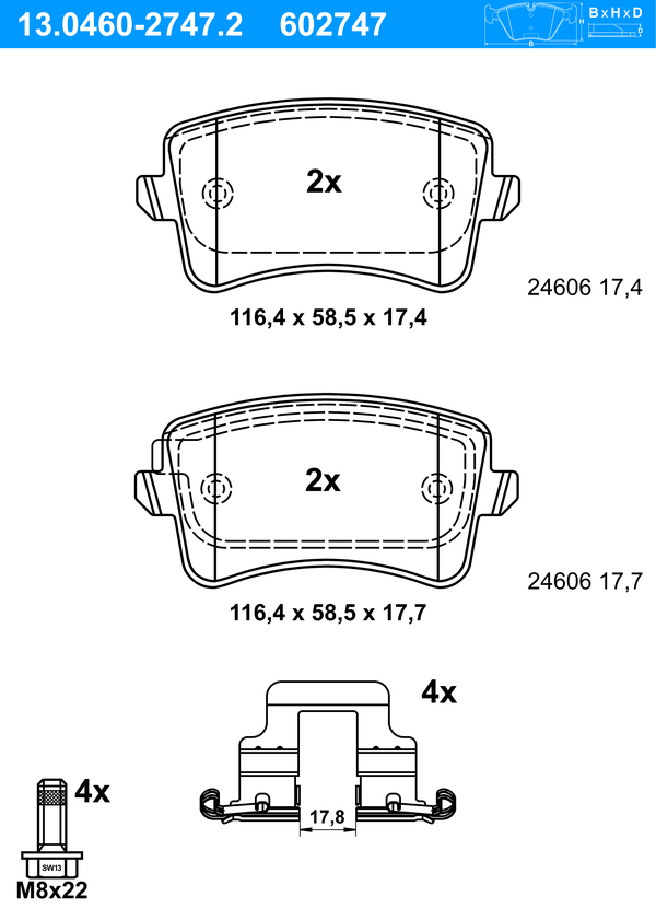 Jeu de 4 plaquettes de frein | ATE