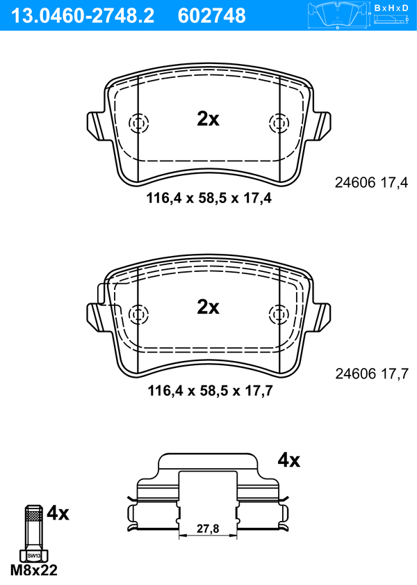 Jeu de 4 plaquettes de frein | ATE