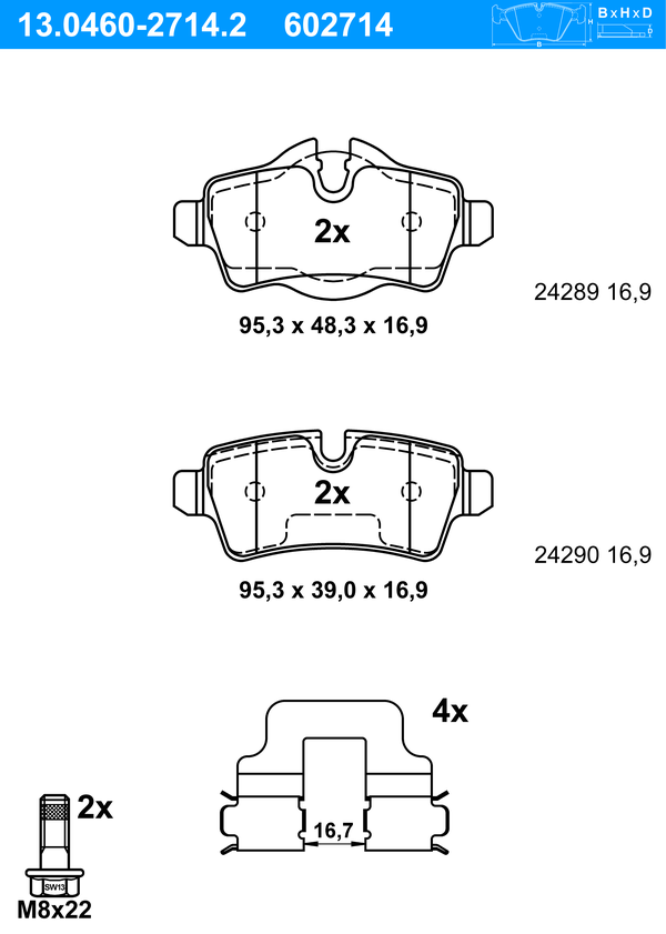 Jeu de 4 plaquettes de frein | ATE