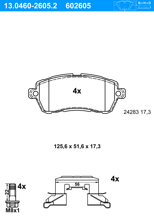 Jeu de 4 plaquettes de frein | ATE