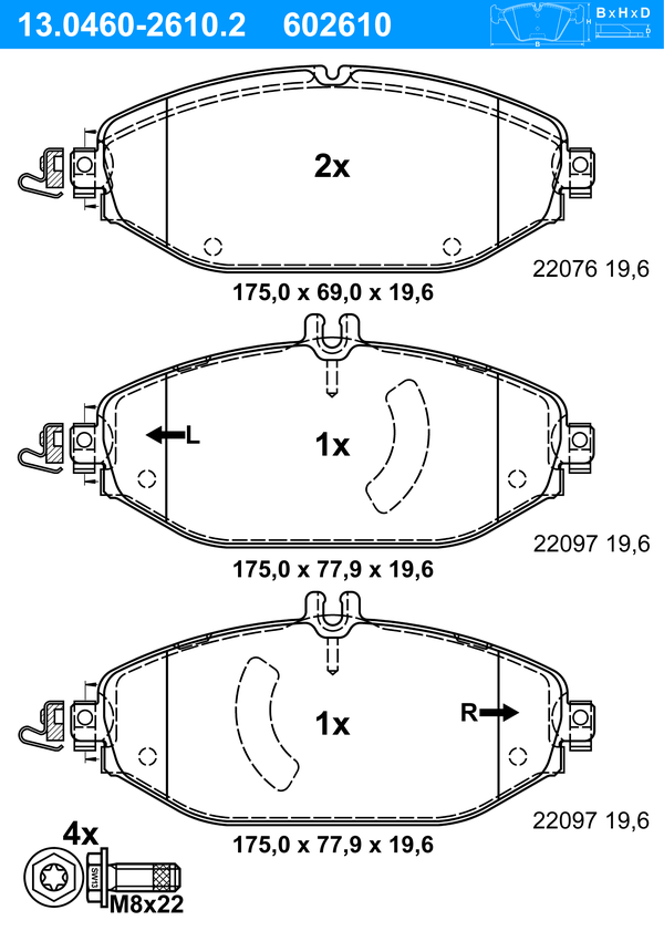 Jeu de 4 plaquettes de frein | ATE