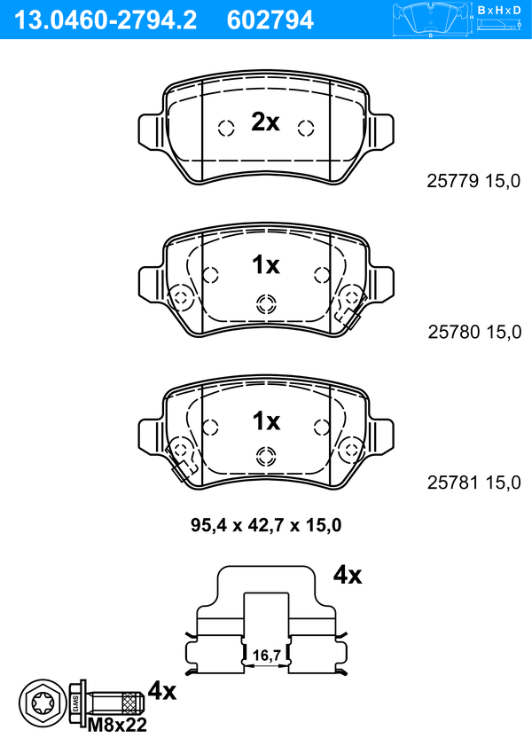 Jeu de 4 plaquettes de frein | ATE