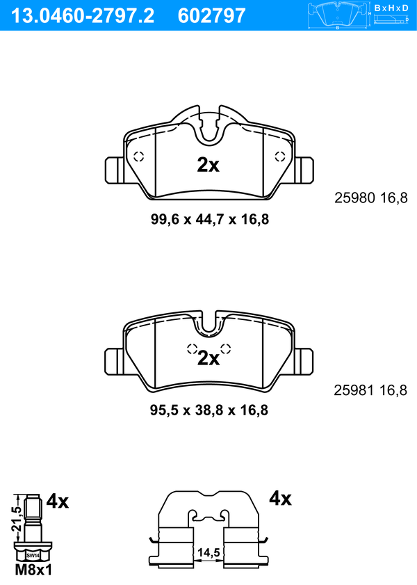Jeu de 4 plaquettes de frein | ATE