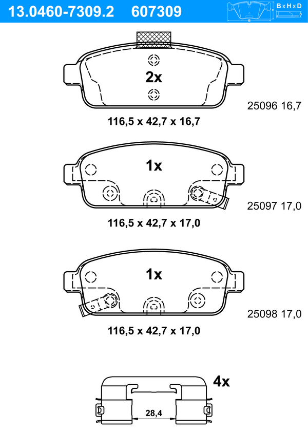 Jeu de 4 plaquettes de frein | ATE