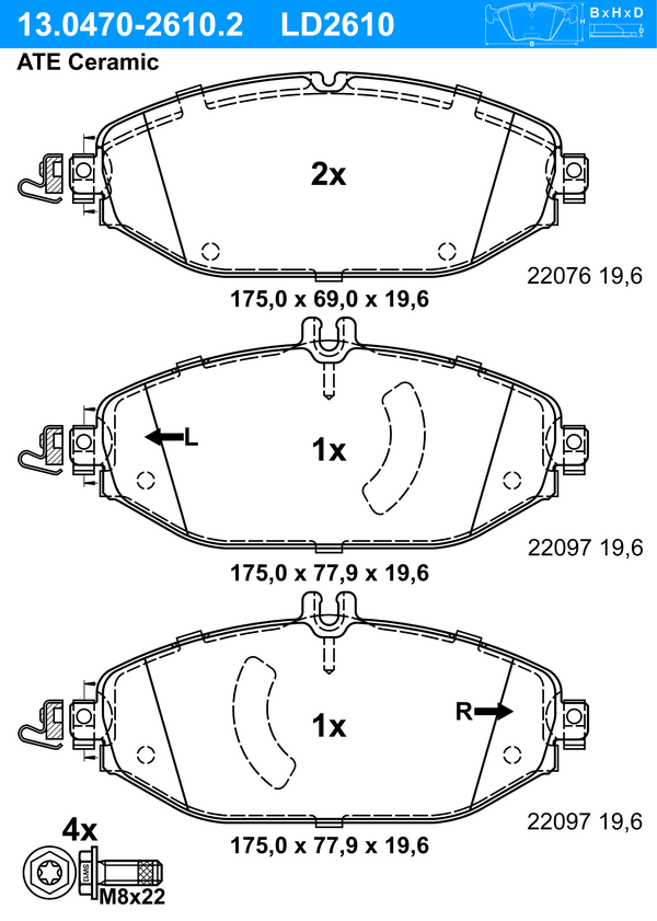 Kit de plaquettes de frein, frein à disque ATE Ceramic | ATE