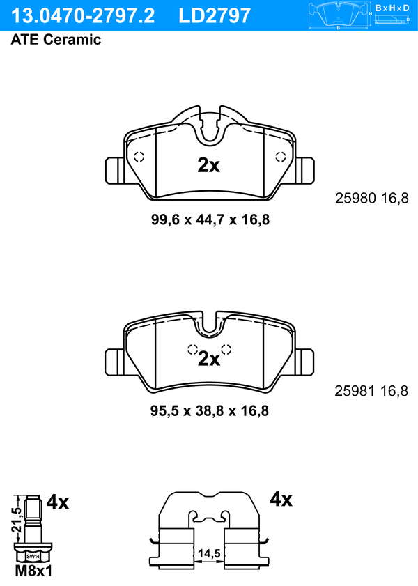 Kit de plaquettes de frein, frein à disque ATE Ceramic | ATE