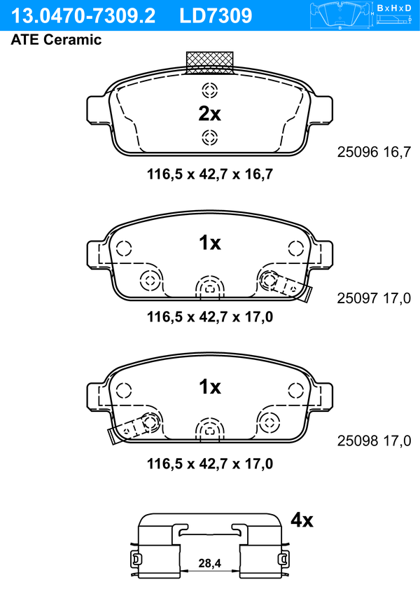 Kit de plaquettes de frein, frein à disque ATE Ceramic | ATE
