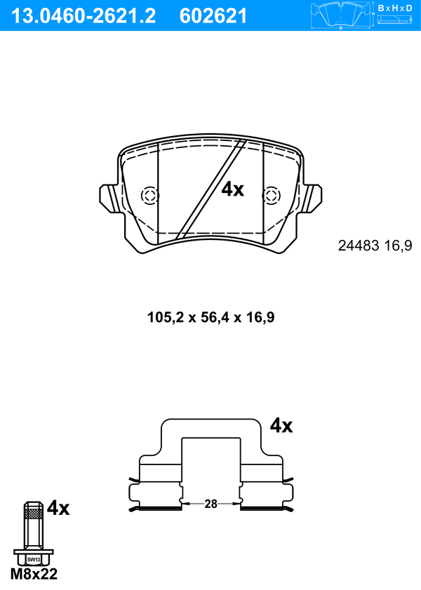 Jeu de 4 plaquettes de frein | ATE