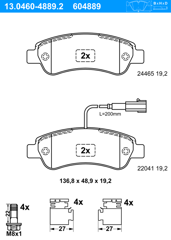 Jeu de 4 plaquettes de frein | ATE