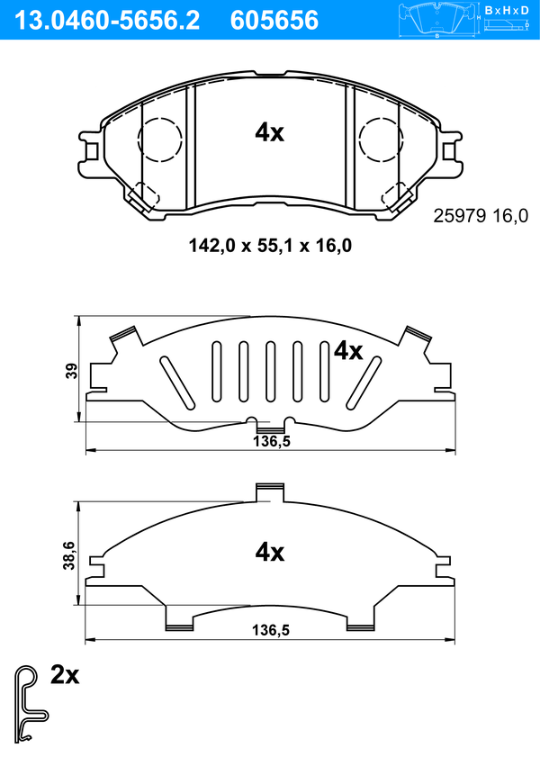 Jeu de 4 plaquettes de frein | ATE