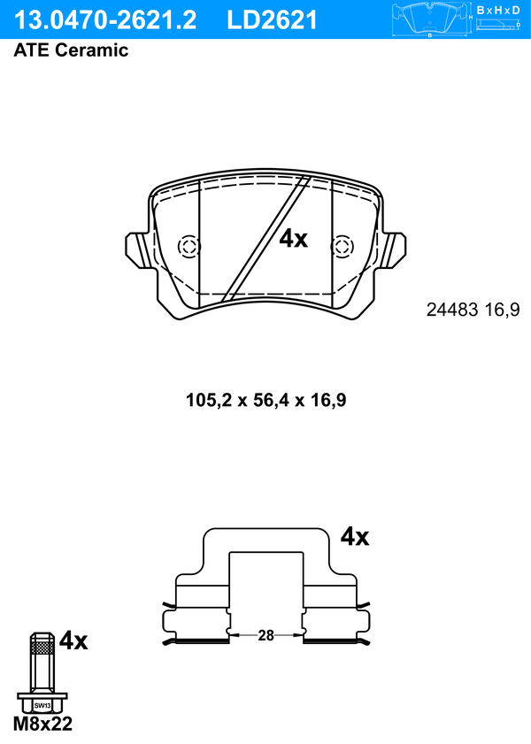 Kit de plaquettes de frein, frein à disque ATE Ceramic | ATE