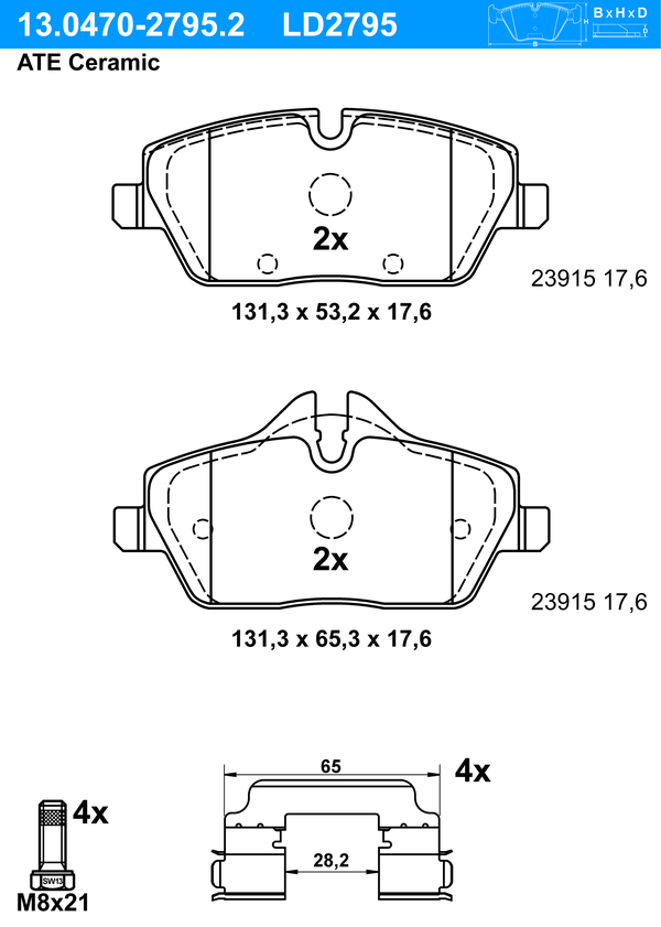 Kit de plaquettes de frein, frein à disque ATE Ceramic | ATE