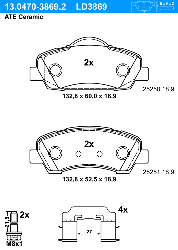 Kit de plaquettes de frein, frein à disque ATE Ceramic | ATE