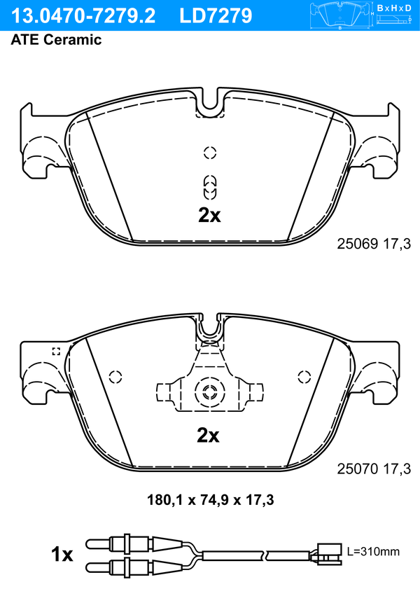 Kit de plaquettes de frein, frein à disque ATE Ceramic | ATE