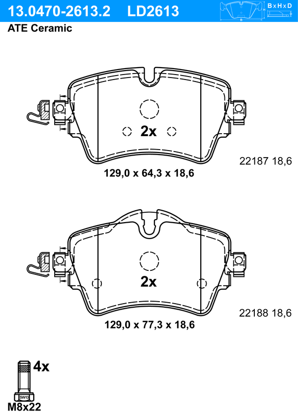 Kit de plaquettes de frein, frein à disque ATE Ceramic | ATE