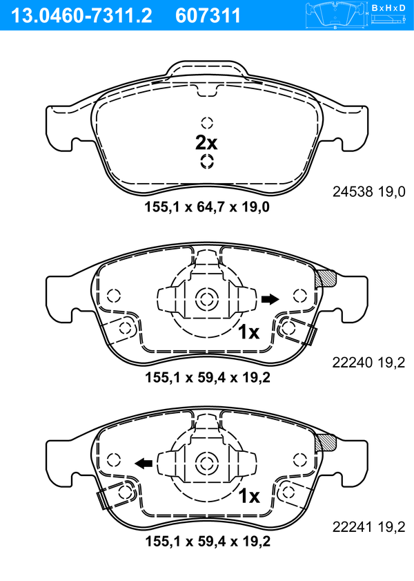 Jeu de 4 plaquettes de frein | ATE