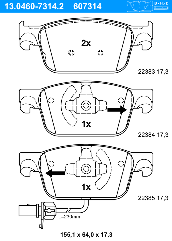 Jeu de 4 plaquettes de frein | ATE