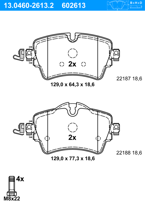 Jeu de 4 plaquettes de frein | ATE