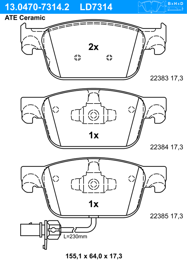 Kit de plaquettes de frein, frein à disque ATE Ceramic | ATE