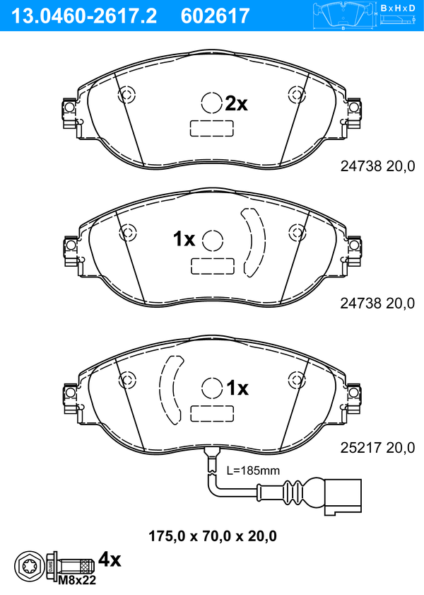 Kit de plaquettes de frein, frein à disque | ATE